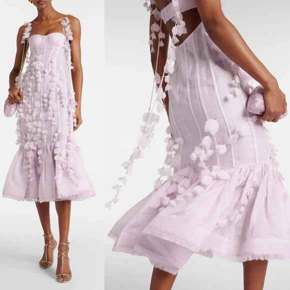 Zimmermann Botanica Petal Floral Applique Lilac Purple Silk Linen Bustier Gown - Picture 16 of 17